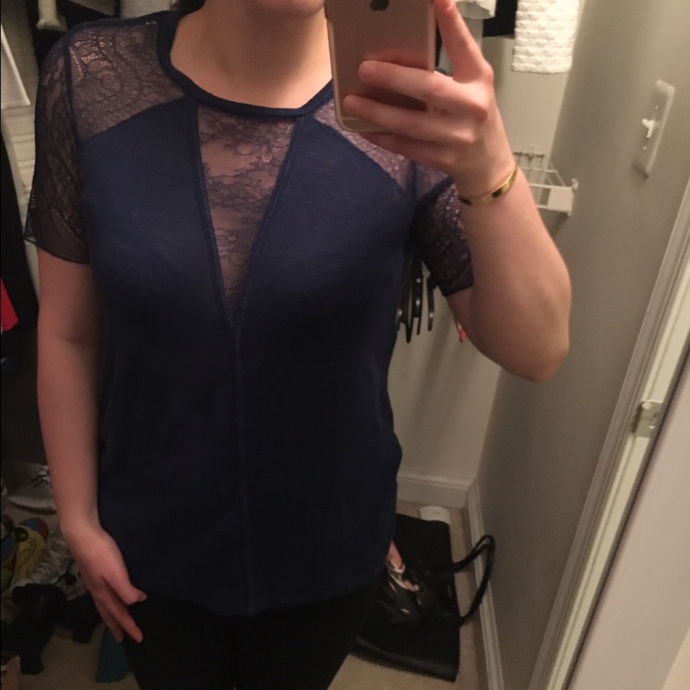Sandro Blue Lace Accented T-Shirt